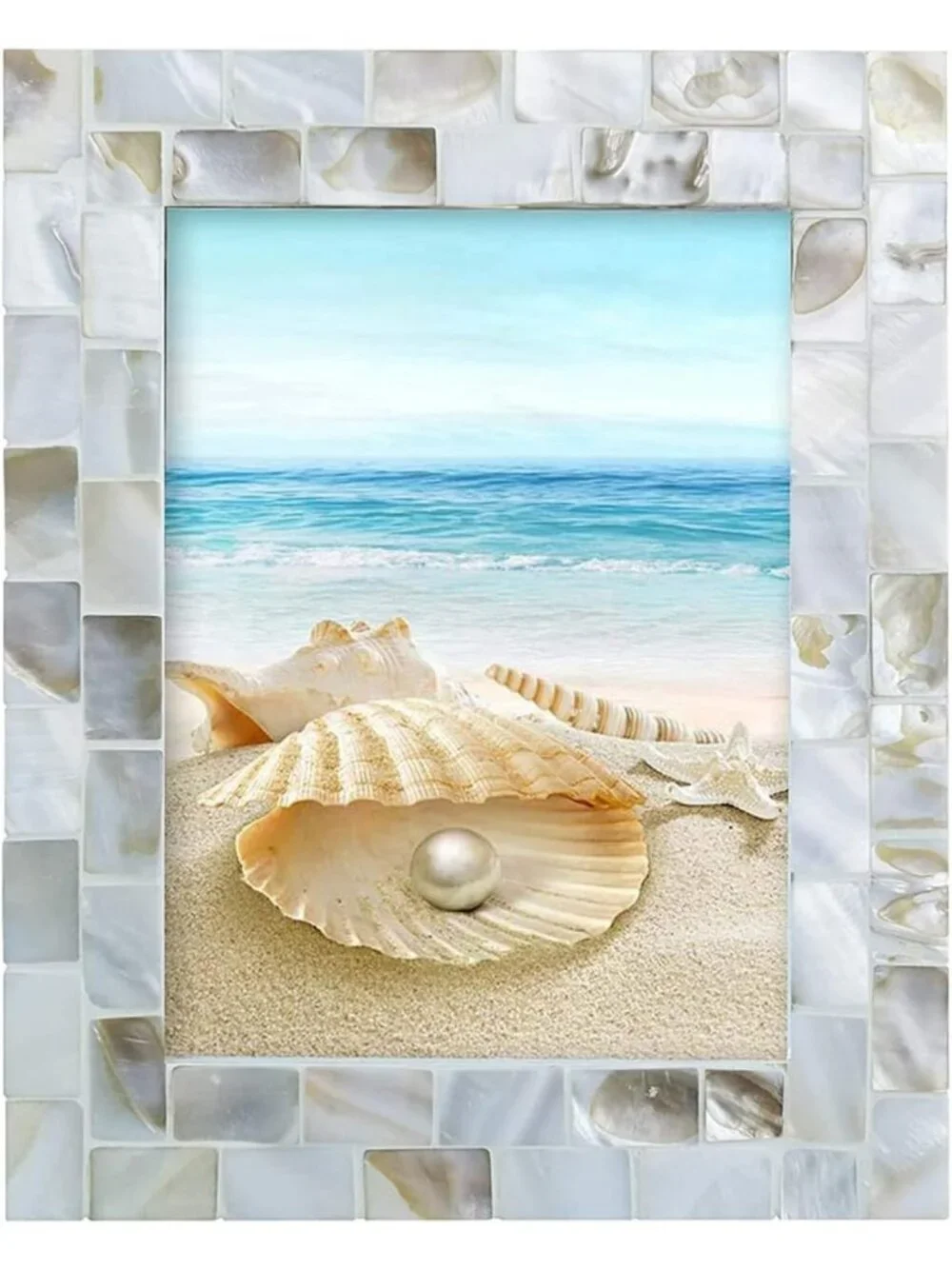 Vintage Mother of Pearl Picture Frame 4x6 - Unique Chic Mosaic Beach Decor